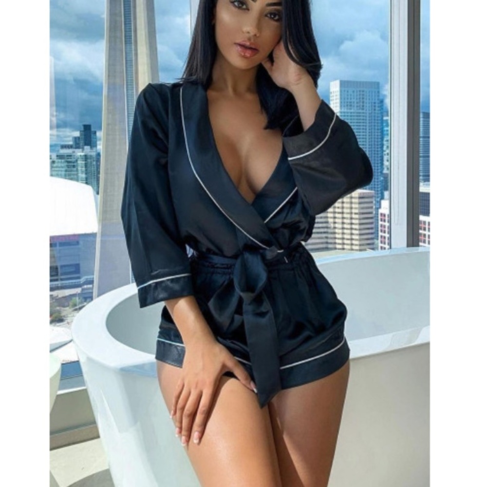 Fashion Nova Black Satin Pajama Set